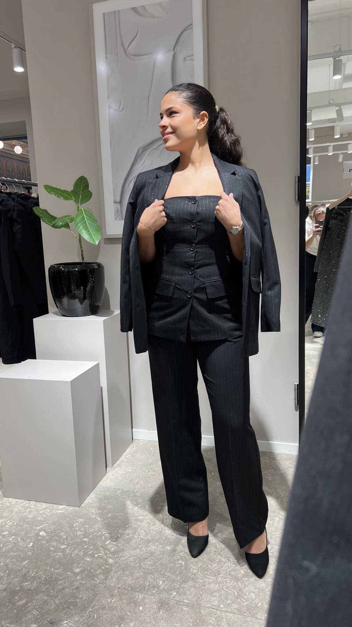 Eli Rita Silver Stripes Blazer - Sort/ Black